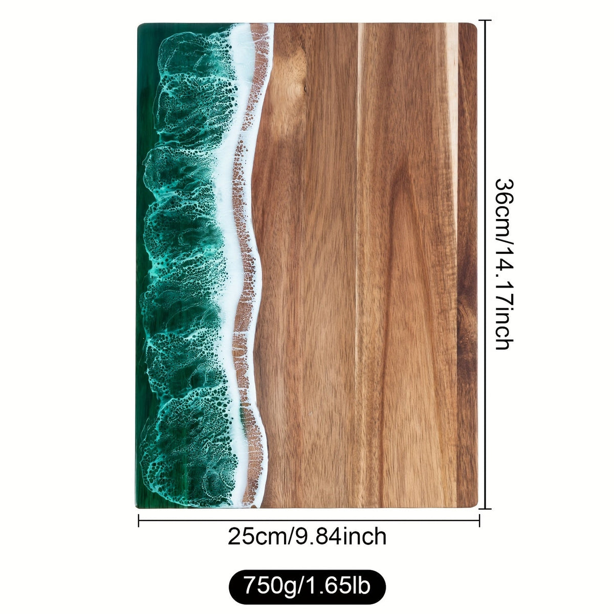 Acacia Wood Serving Board with Resin Wave Inlay 18x9 Inch Coastal Charcuterie Tray for Cheese Fruit Bread Kitchen Decor