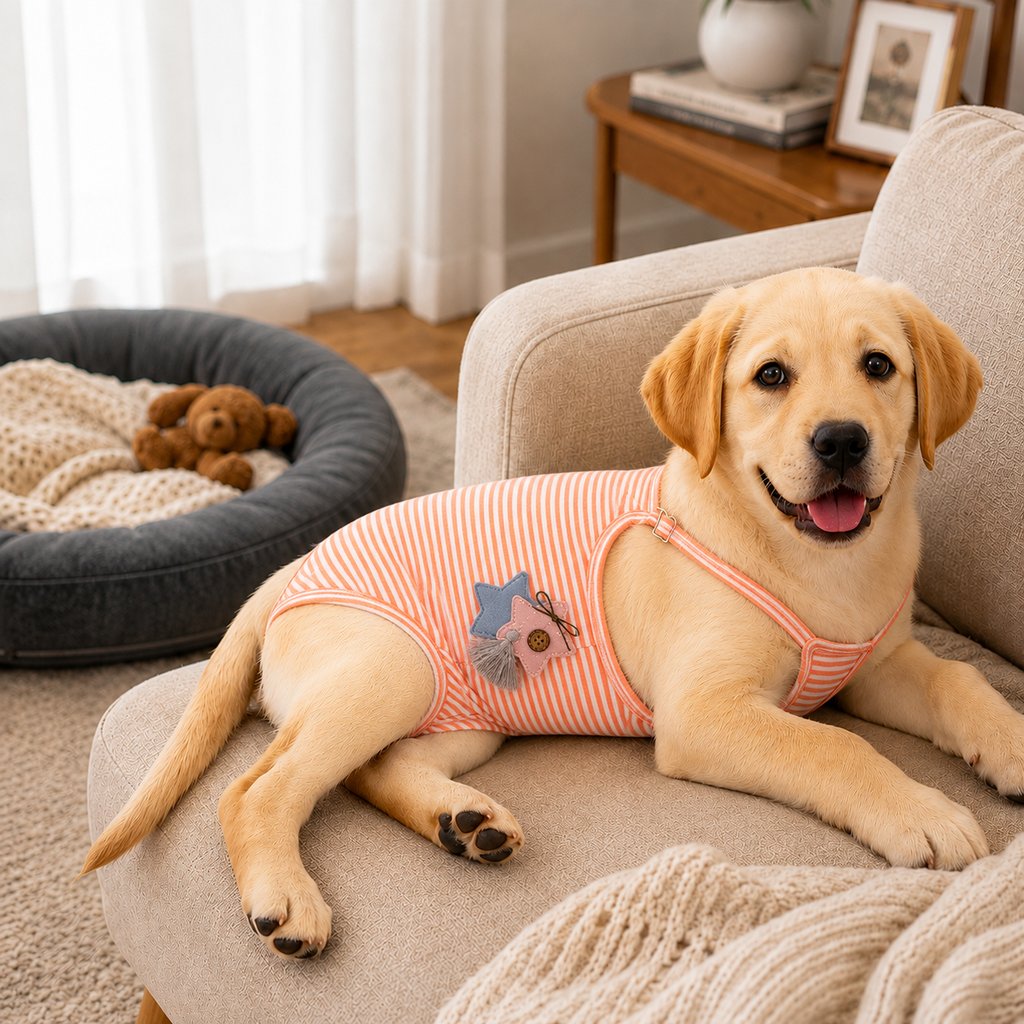 Ortekor Washable Female Dog Heat Pants for Home & Furniture Protection - Adjustable Sanitary Diaper with Shoulder Straps