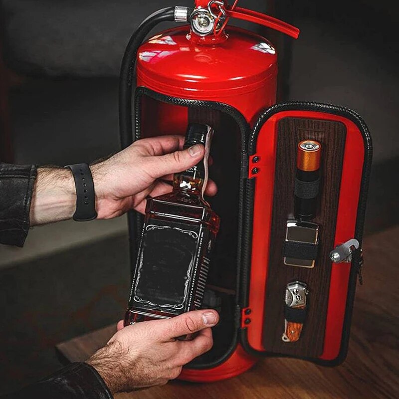 Fire Extinguisher Bottle Holder Hidden Storage Case for Whiskey Wine Champagne Metal Cabinet Bar Decor Red Black Novelty Gift for Home