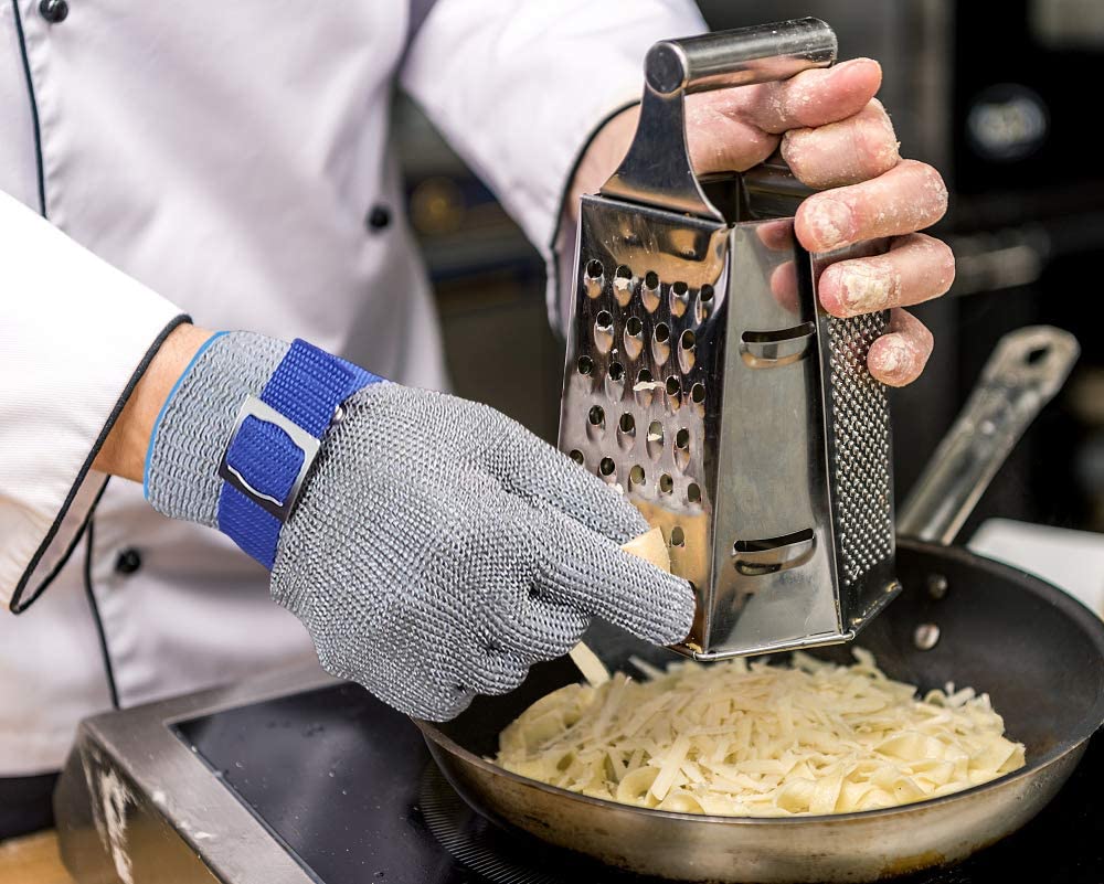 Gants de sécurité robustes en acier inoxydable pour la préparation en cuisine, la manipulation alimentaire et les travaux industriels | Protection des mains résistante aux coupures et réglable