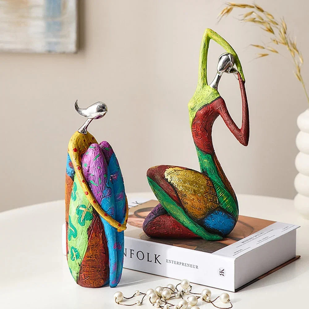 Hand-Painted Abstract Woman Figurine Sculpture | Colorful Resin Statue for Modern Home Decor | Shelf Decor Living Room