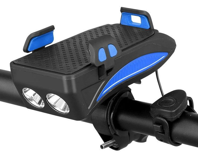 Bicycle Smartphone Mount with 4000mAh Charger LED Headlight Horn Combo for Handlebars | Multi-Function Cycling Accessory for Commuters Road