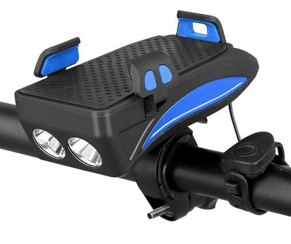 Bicycle Smartphone Mount with 4000mAh Charger LED Headlight Horn Combo for Handlebars | Multi-Function Cycling Accessory for Commuters Road