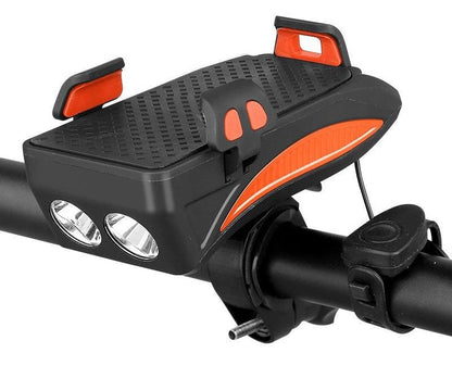 4-in-1 Bike Mount Phone Holder with Power Bank, LED Light & Horn for Cycling