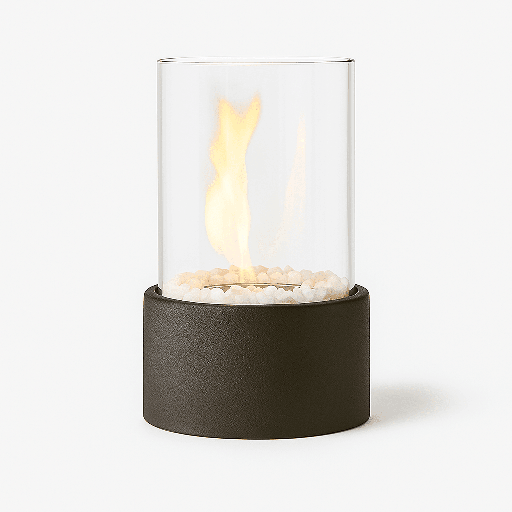 Tabletop Ethanol Burner with Glass Cylinder & Marble Base for Indoor Outdoor Patio Dining Living Room Portable Flame Centerpiece Decor