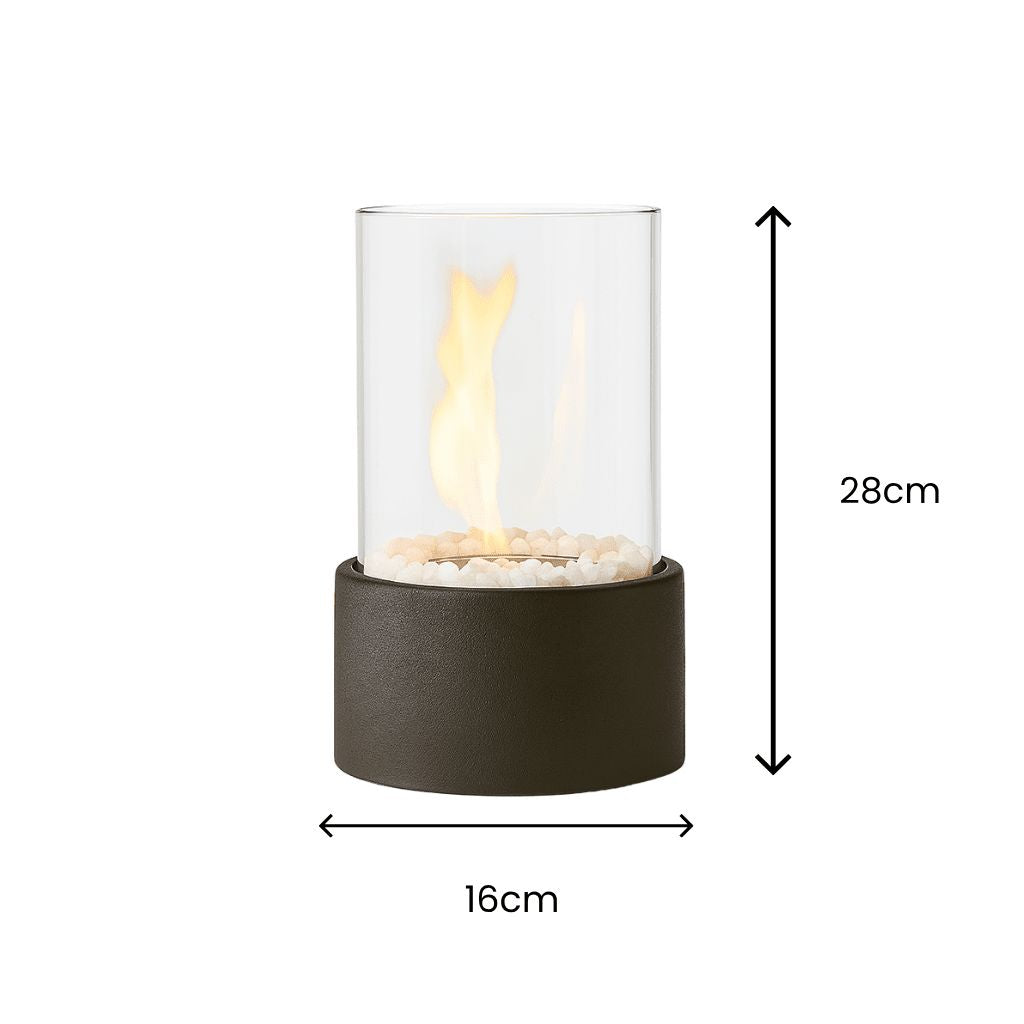 Tabletop Ethanol Burner with Glass Cylinder & Marble Base for Indoor Outdoor Patio Dining Living Room Portable Flame Centerpiece Decor