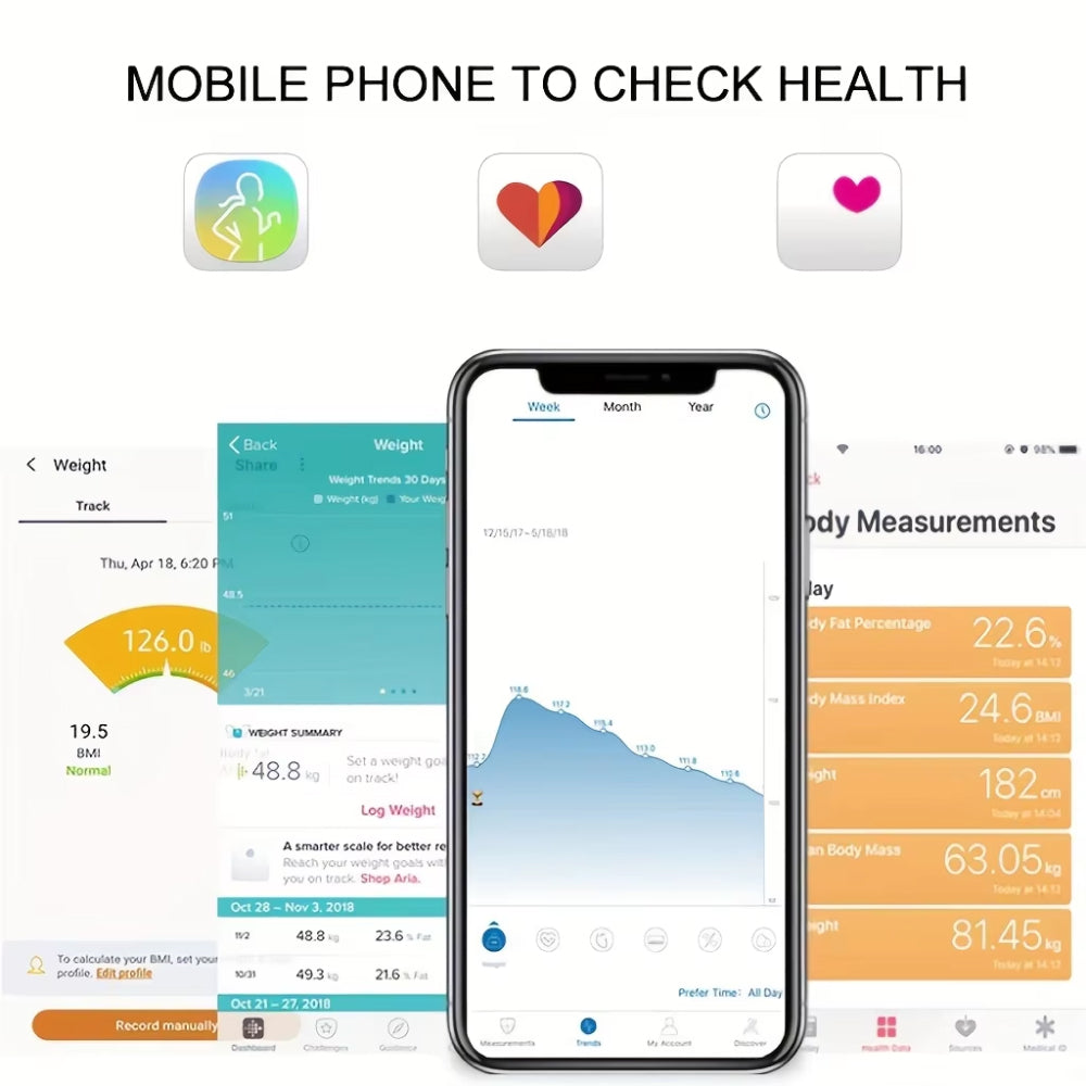 Smart Body Composition Scale Bluetooth Health Tracker 13+ Metrics Weight BMI Fat Muscle Mass Monitor Temperature Sensor App Sync Family