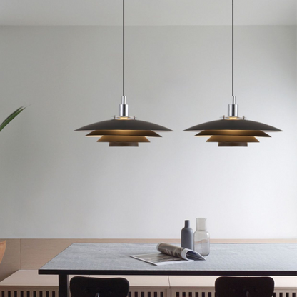 Tiered Metal Shade Hanging Light 15 in Black for Kitchen Island Dining Room Over Table Nordic Modern Minimalist Ceiling Fixture Adjustable C