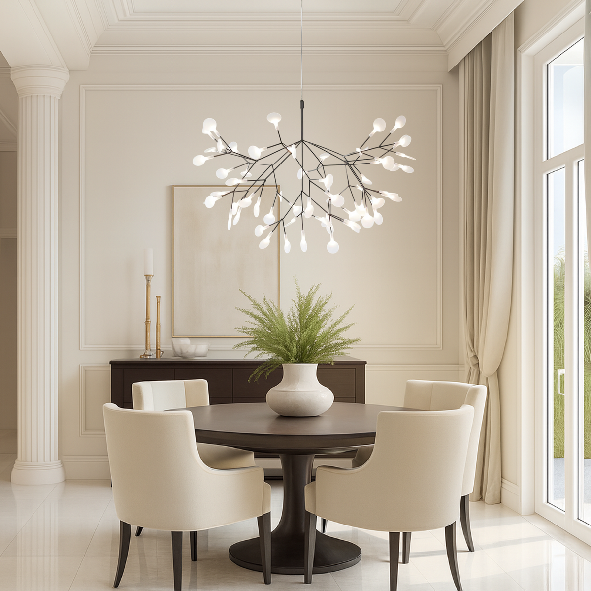 Large Branch Chandelier Black Iron & Acrylic 80 in Wide LED Overhead Fixture for Dining Room Living Room High Ceiling Open Plan Homes Warm G