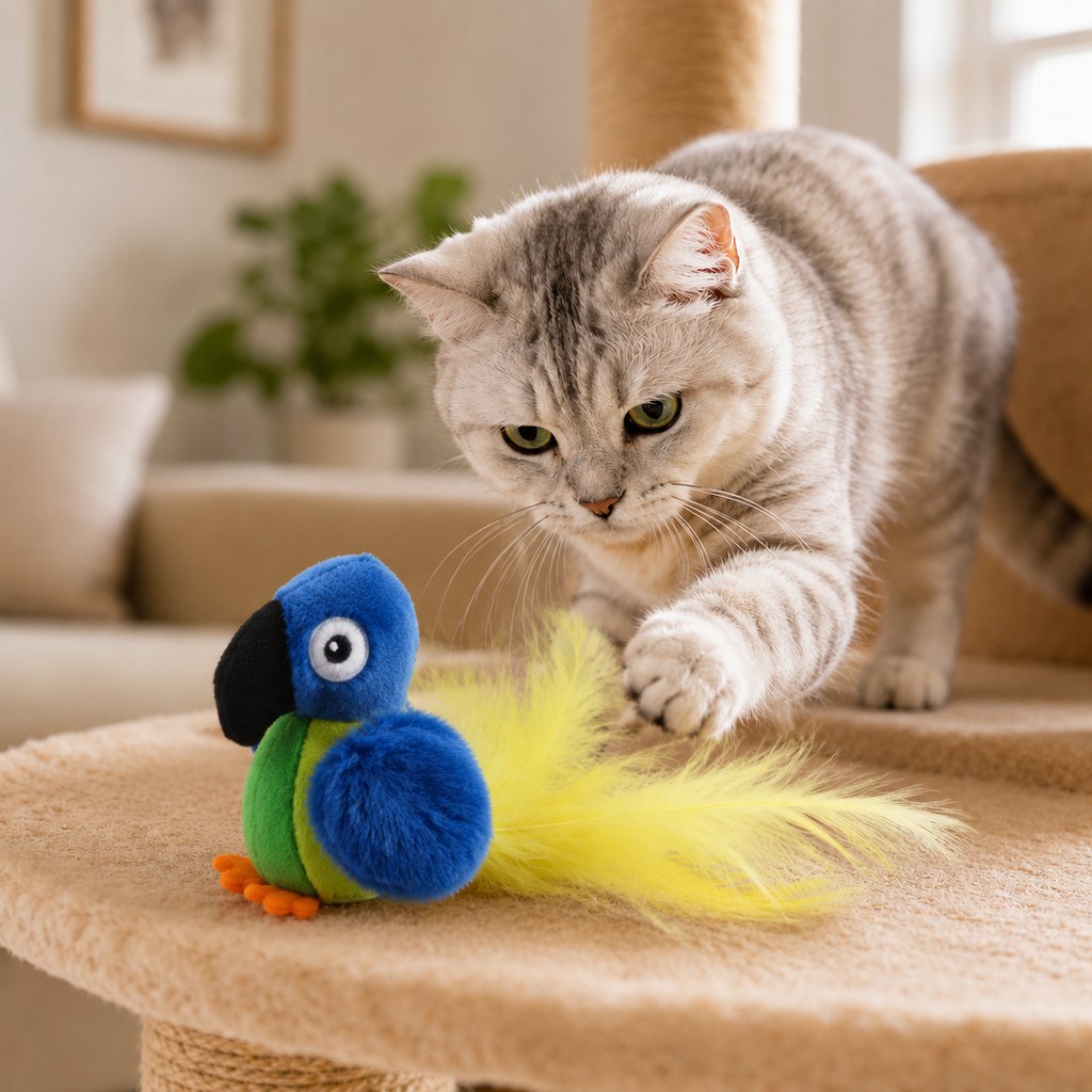 Ortekor Rechargeable Interactive Cat Toy - Flapping Bird, Plush Animal & Motion Activated Toys for Indoor Cats