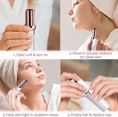 Women's Electric Facial Trimmer for Eyebrows, Peach Fuzz & Upper Lip Hair – Rechargeable Dermaplaning Tool