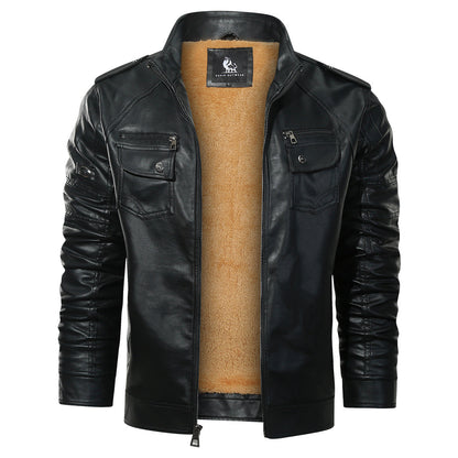 Faux Leather Moto Jacket for Men – Black Fleece-Lined Biker Coat with Water-Resistant Finish