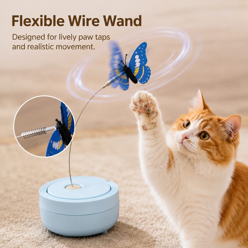 Ortekor FlutterFly 360 Automatic Butterfly Cat Toy for Indoor Cats - Hands-Free Self-Play Teaser to Beat Boredom