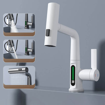 Kitchen Sink Faucet with Pull-Down Sprayer & LED Temperature Display – 360° Swivel, 5 Spray Settings, Brushed Nickel Finish for Modern Homes