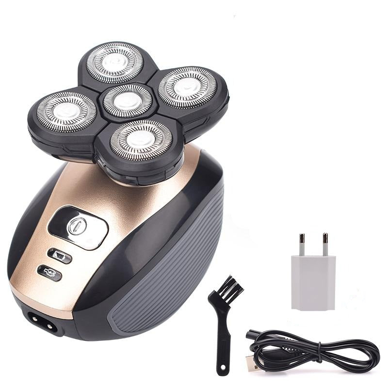 Five-Head Rotary Electric Shaver for Head, Face & Body – Wet/Dry Cordless Razor with USB Charging