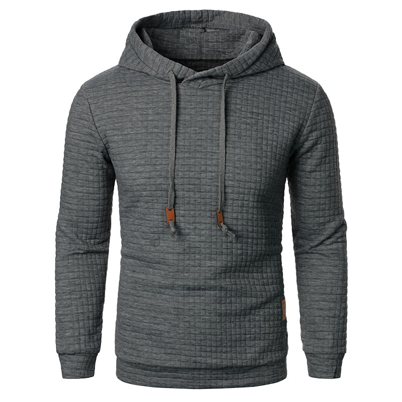 Hooded Sweater with Grid Texture – Slim-Fit Pullover for Men – Casual Layering Knit with Drawstring Hood – Everyday Comfort Hoodie