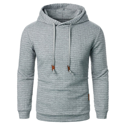 Hooded Sweater with Grid Texture – Slim-Fit Pullover for Men – Casual Layering Knit with Drawstring Hood – Everyday Comfort Hoodie