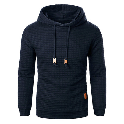 Hooded Sweater with Grid Texture – Slim-Fit Pullover for Men – Casual Layering Knit with Drawstring Hood – Everyday Comfort Hoodie