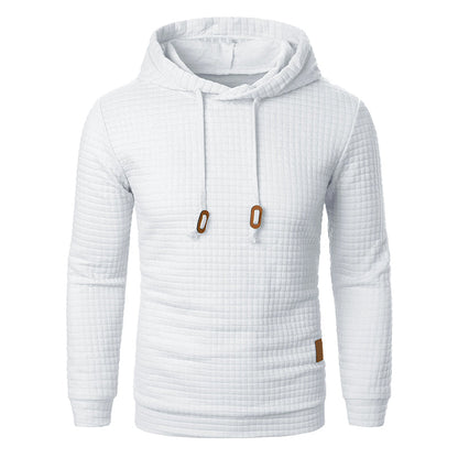 Hooded Sweater with Grid Texture – Slim-Fit Pullover for Men – Casual Layering Knit with Drawstring Hood – Everyday Comfort Hoodie