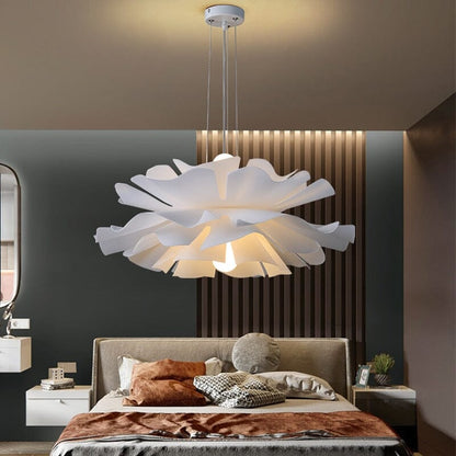 Oversized White Floral Chandelier 31 in Diameter LED-Ready Acrylic Petal Fixture for Dining Room Bedroom Statement Lighting Contemporary Ove