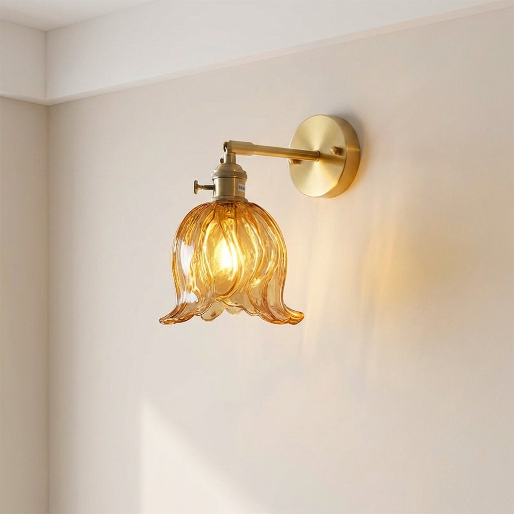 Glass Flower Wall Sconce Light Fixture – Handblown Bloom Design for Living Room, Hallway & Bedroom – Warm 3000K LED – 6 in Diameter
