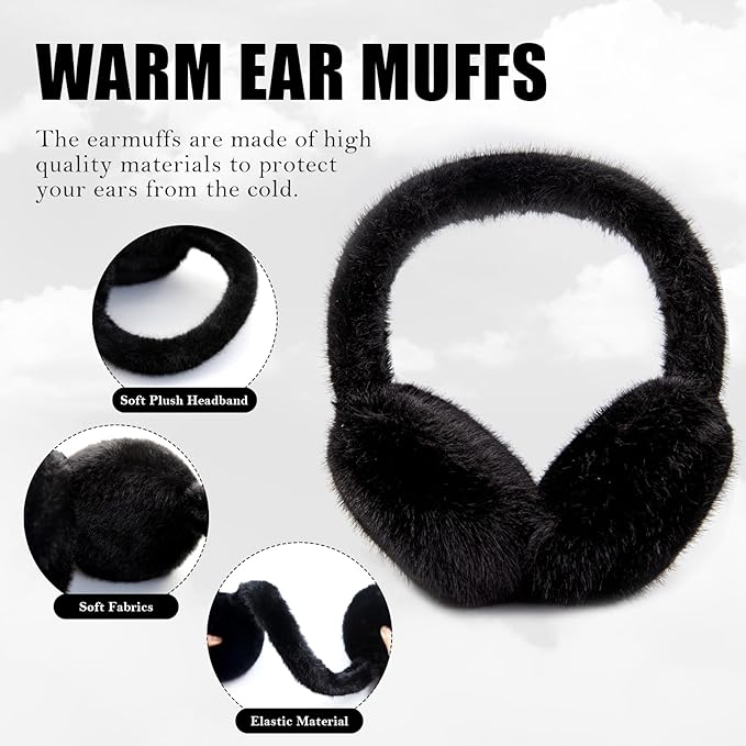 Foldable Winter Earmuffs with Plush Synthetic Fur for Women & Men – Adjustable Compact Ear Covers for Cold Weather