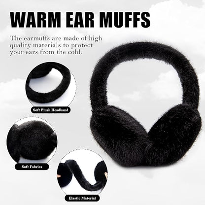 Foldable Winter Earmuffs with Plush Synthetic Fur for Women & Men – Adjustable Compact Ear Covers for Cold Weather