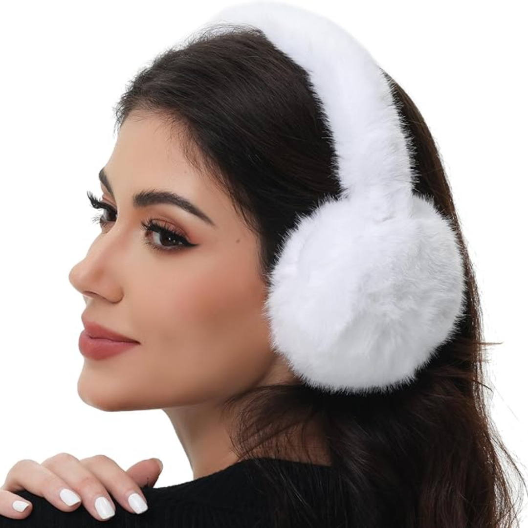 Foldable Winter Earmuffs with Plush Synthetic Fur for Women & Men – Adjustable Compact Ear Covers for Cold Weather
