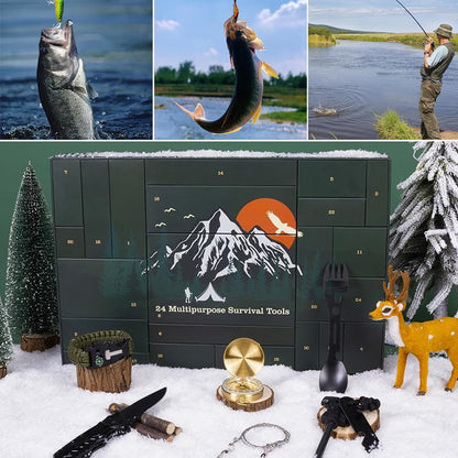 Outdoor Survival Gear Advent Calendar for Men – 24 Days of Adventure Tools for Camping Hiking Wilderness Exploration