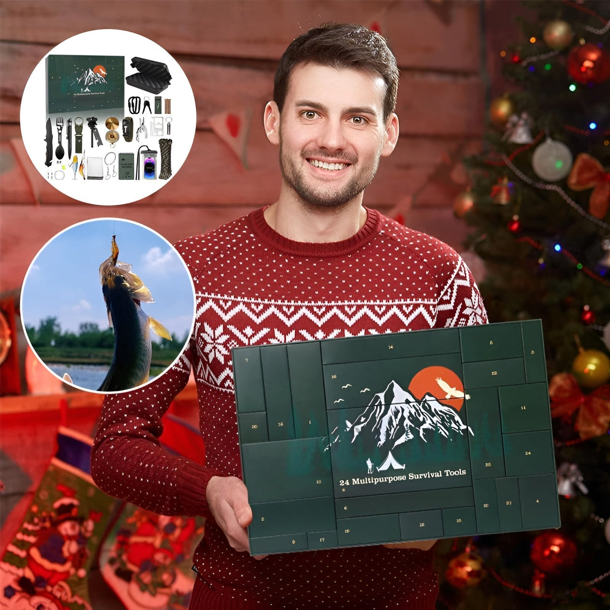 Outdoor Survival Gear Advent Calendar for Men – 24 Days of Adventure Tools for Camping Hiking Wilderness Exploration