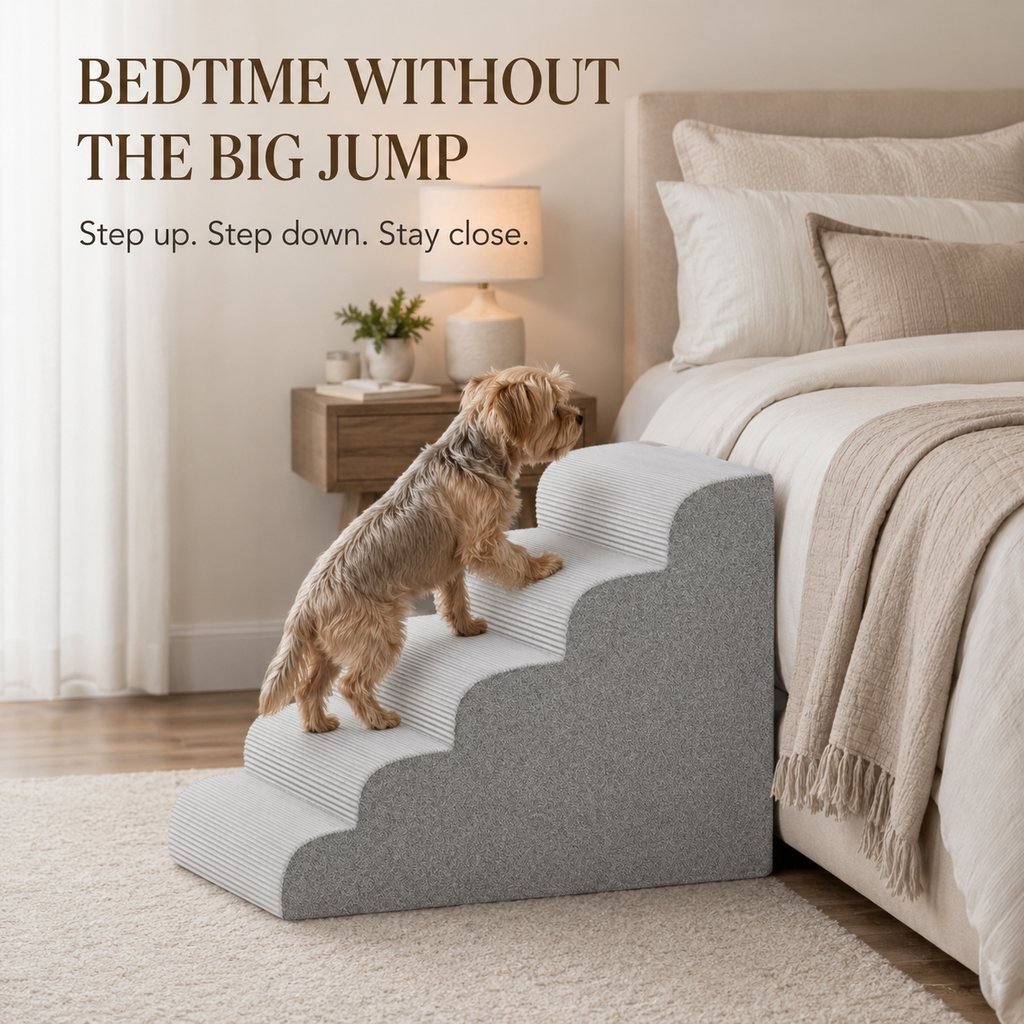 Ortekor High-Density Foam Pet Stairs for Small Dogs & Cats – Gentle Steps for Bed, Couch & Sofa, Non-Slip Washable Pet Steps to Reduce Jumping
