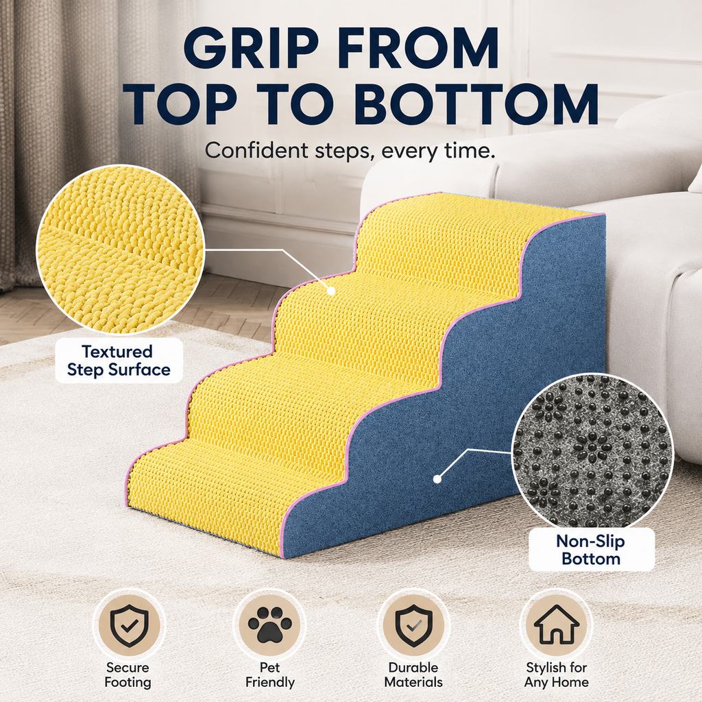 Ortekor High-Density Foam Pet Stairs for Small Dogs & Cats – Gentle Steps for Bed, Couch & Sofa, Non-Slip Washable Pet Steps to Reduce Jumping