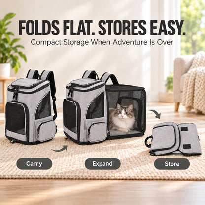 Ortekor Expandable Pet Carrier Backpack for Cats & Small Dogs - Breathable Mesh Travel Backpack with Extra Rest Space for Trips & Vet Visits