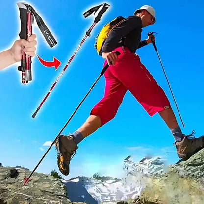 Collapsible Hiking Stick Adjustable Height Lightweight Aluminum Walking Staff for Trail Backpacking Mountain Trekking Men Women Outdoor
