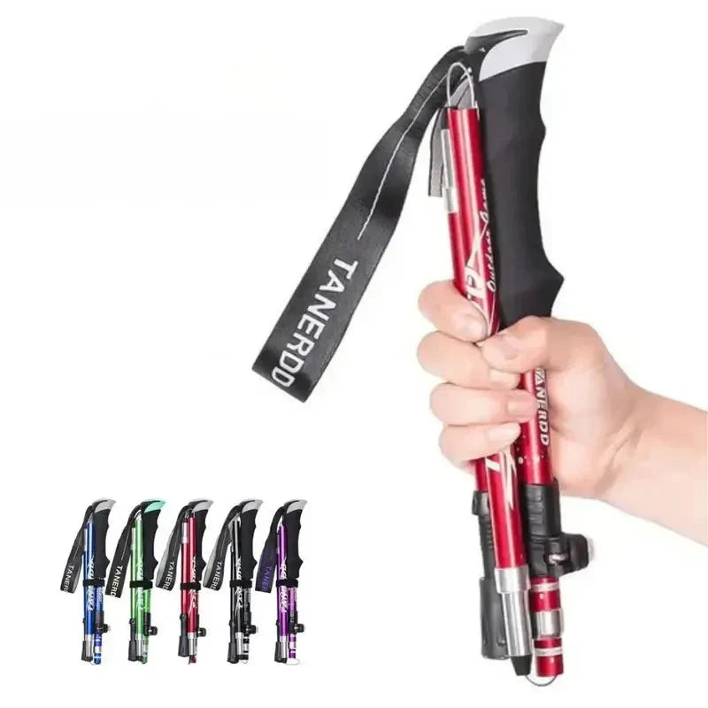 Collapsible Hiking Stick Adjustable Height Lightweight Aluminum Walking Staff for Trail Backpacking Mountain Trekking Men Women Outdoor
