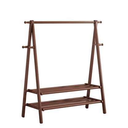 Freestanding Wood Garment Rack 59 in Tall with Hooks & Shelf for Entryway Clothes Hanging Storage Collapsible A-Frame Stand