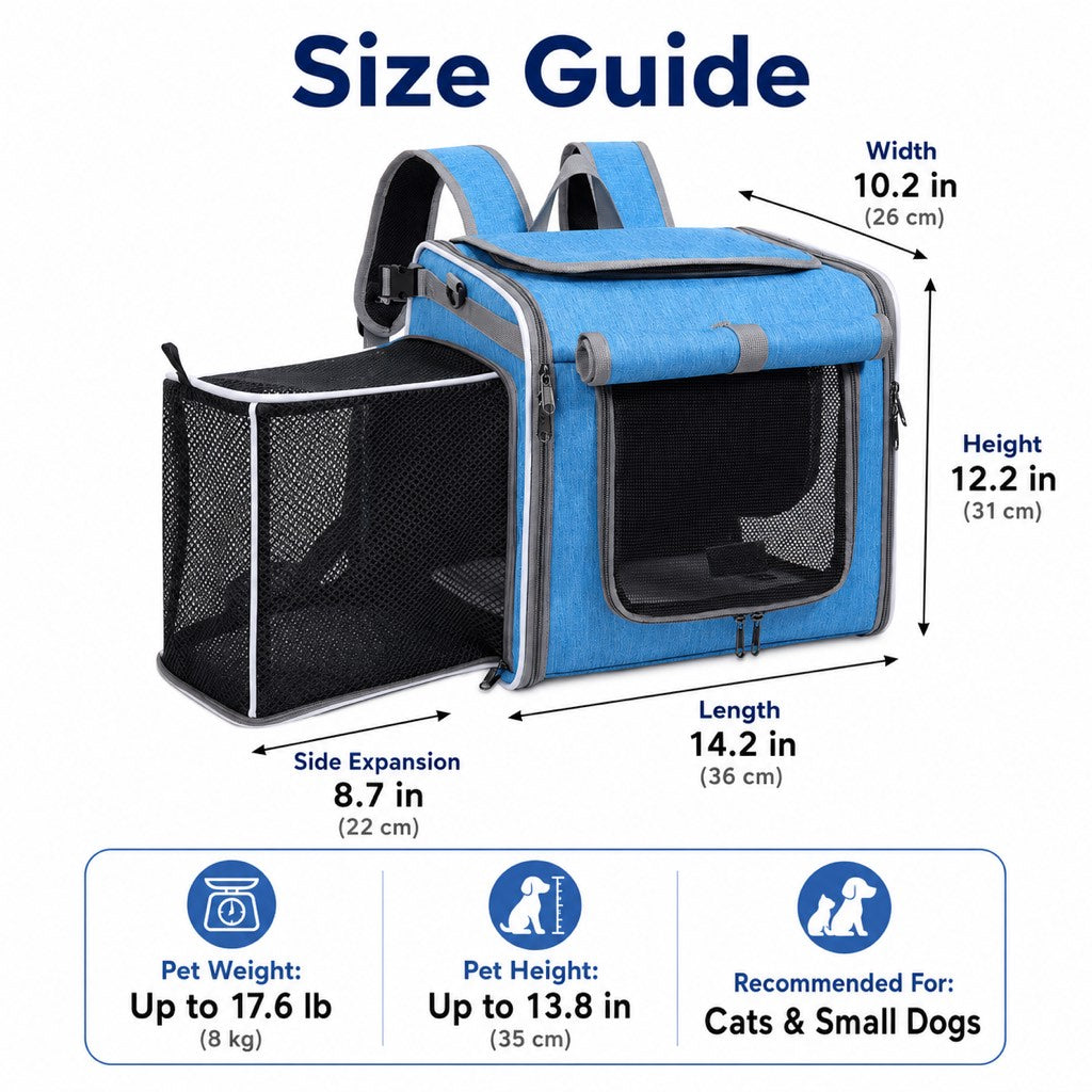 Ortekor 4-in-1 Expandable Bike Pet Carrier Backpack for Cats &Small Dogs - Hands-Free Rides, Car Travel & Vet Trips with Extra Breathing Room
