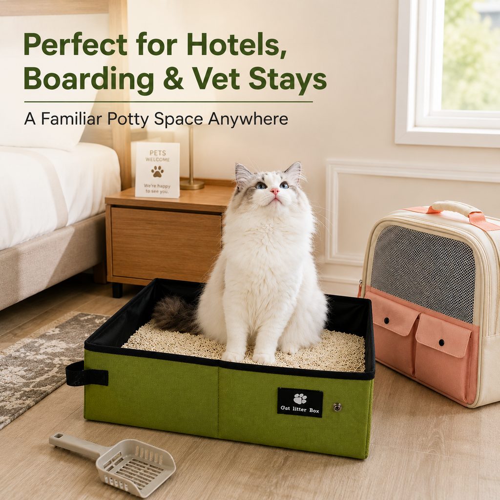 Ortekor Portable Foldable Cat Litter Box for Road Trips, Hotels & RV Travel - Reusable Waterproof Travel Cat Toilet to Stop Leaks & Save Space