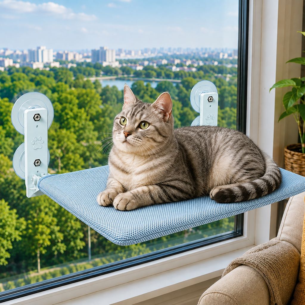 Ortekor Foldable Cat Window Hammock for Apartments - No-Drill Suction Perch for Sunny Naps Without Taking Up Floor Space