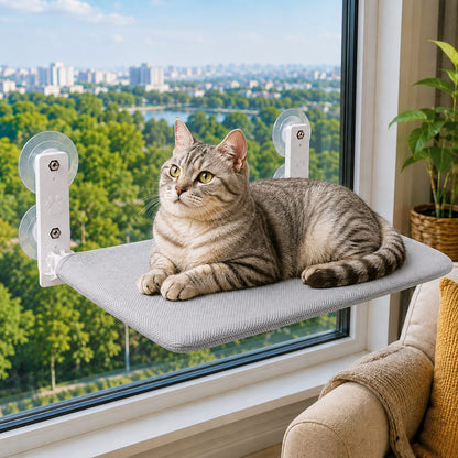 Ortekor Foldable Cat Window Hammock for Apartments - No-Drill Suction Perch for Sunny Naps Without Taking Up Floor Space