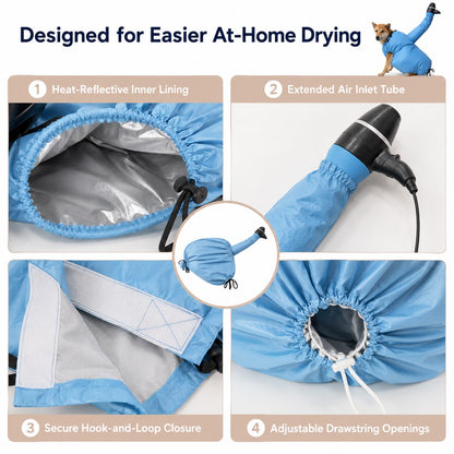 Ortekor Hands-Free Dog Dryer Bag for After-Bath Home Grooming, Helps Dry Wet Coats Faster with Less Flying Fur & Mess