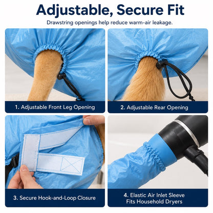 Ortekor Hands-Free Dog Dryer Bag for After-Bath Home Grooming, Helps Dry Wet Coats Faster with Less Flying Fur & Mess