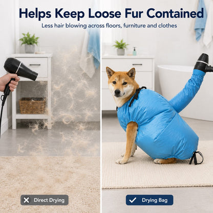 Ortekor Hands-Free Dog Dryer Bag for After-Bath Home Grooming, Helps Dry Wet Coats Faster with Less Flying Fur & Mess