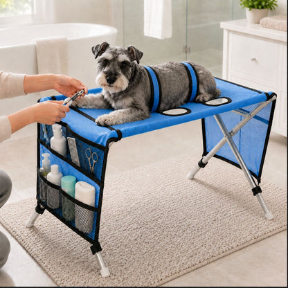 Ortekor Foldable Pet Grooming Table with 4 Leg Openings - Steadier At-Home Bathing & Nail Trimming for Cats & Small Dogs