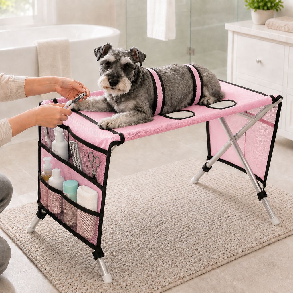 Ortekor Foldable Pet Grooming Table with 4 Leg Openings - Steadier At-Home Bathing & Nail Trimming for Cats & Small Dogs