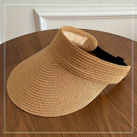 Chapeau de plage pliable en paille pour femme avec ajustement réglable et bords extra-larges | Accessoire d'été facile à transporter | Pour la piscine, les vacances, le jardin et les festivals