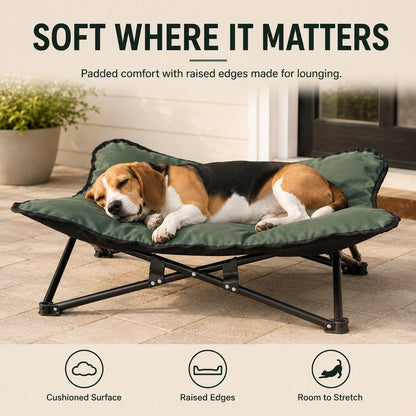 Ortekor Portable Folding Elevated Pet Bed for Dogs & Cats – Padded Raised Cot for Camping, Patio & Home, Keeps Pets Off Cold, Damp & Hard Ground