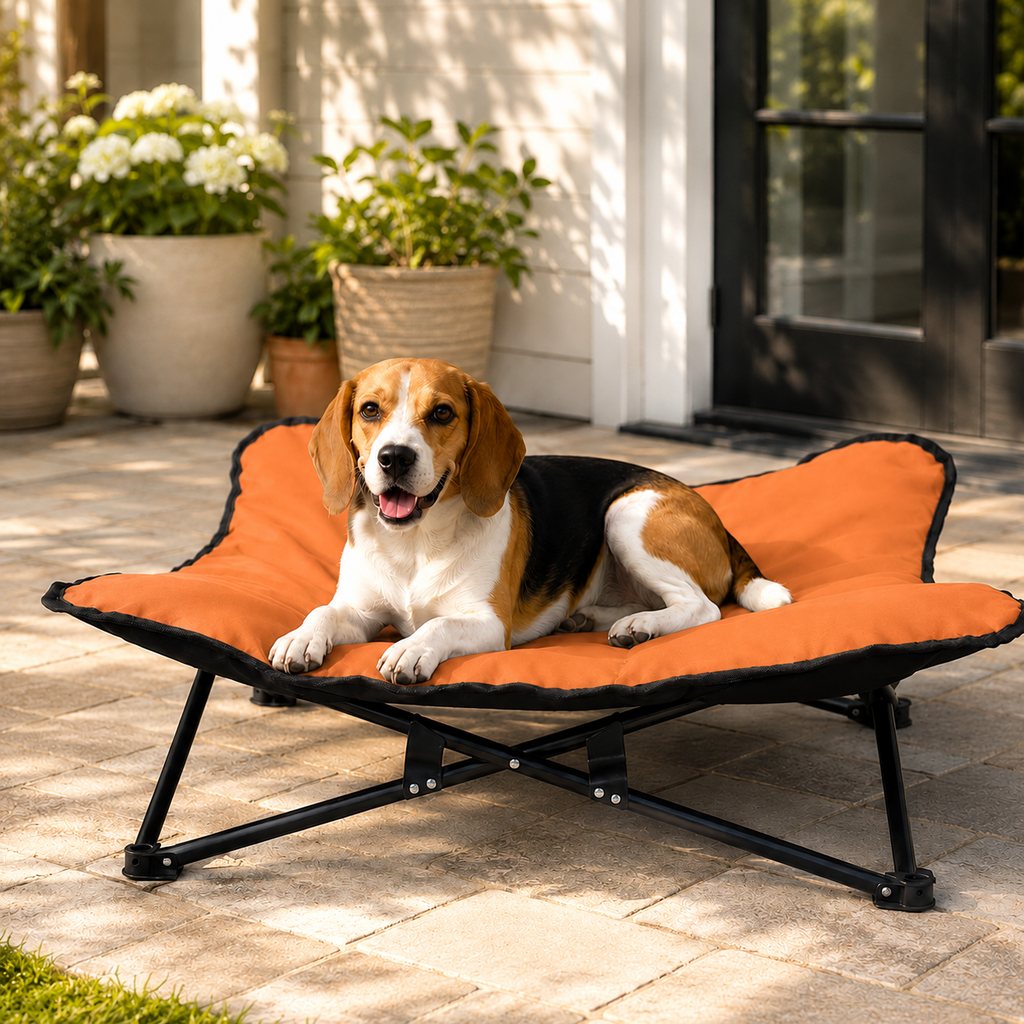 Ortekor Portable Folding Elevated Pet Bed for Dogs & Cats – Padded Raised Cot for Camping, Patio & Home, Keeps Pets Off Cold, Damp & Hard Ground
