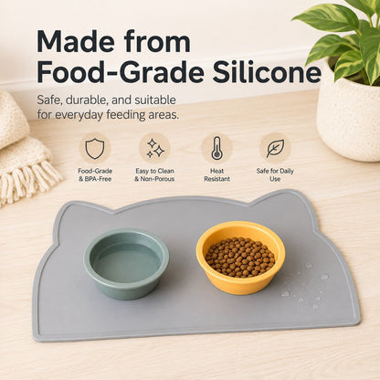 Ortekor Raised-Edge Silicone Pet Feeding Mat for Cats & Dogs - Keeps Floors Clean at Mealtime