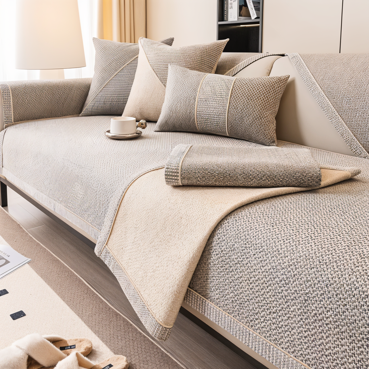 Furniture Throw for Couch & Sectional – Non-Slip Backing, Air-Permeable Weave, Multiple Sizes for 2-Seater & Corner Layouts